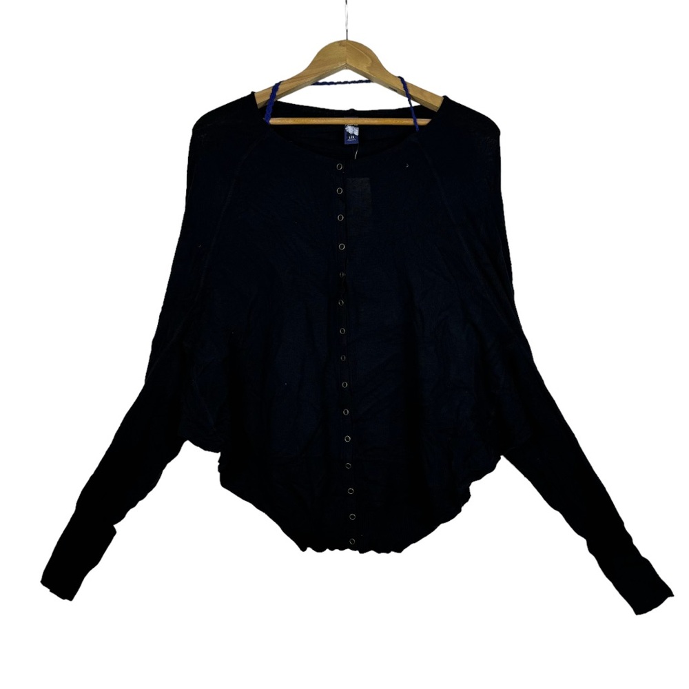 Free People Snap Down Dolman Cardigan Size L Minimal Feminine Lightweight Blk
